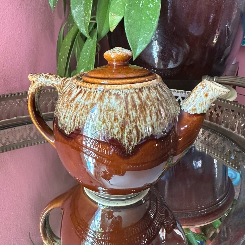 1980's Retro Cozy Drip Glaze Pottery Single Serving Teapot
